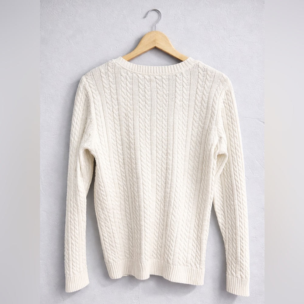 Croft & Barrow Cable Knit Sweater Women’s XL Ivory V Neck Cozy - Picture 2 of 4